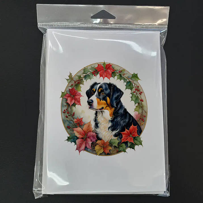 Appenzeller Sennenhund Christmas Flowers Greeting Cards Pack of 8